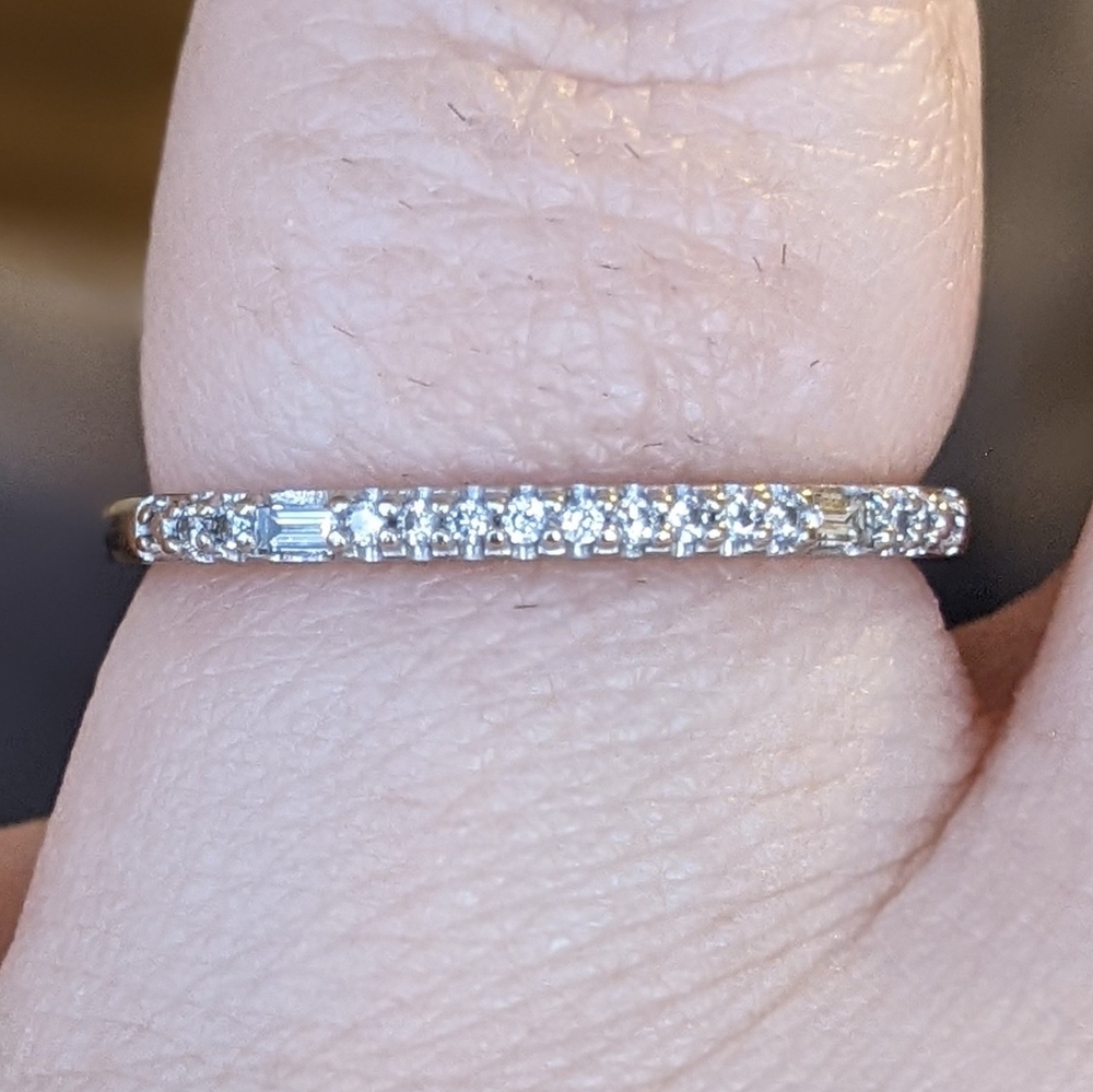 10K White Gold Round And Emerald Cut Diamond Half Eternity Ring